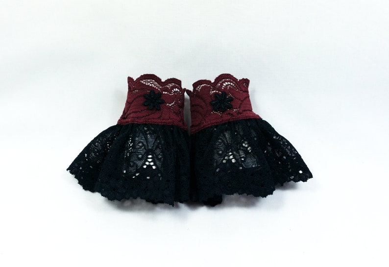 gothic cuffs small cuffs black burgundy red swinging skirt high quality lace image 2