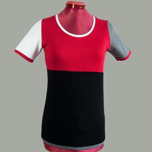 Shirt Nikita women&#39;s or children&#39;s cotton jersey red black white mouse grey patchwork