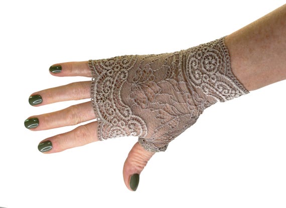 fingerlose Handschuhe aus Spitze art deco helles taupe