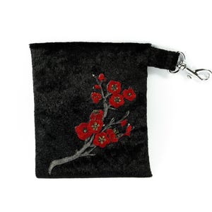 Monedero mini bolso para cinturón con mosquetón, llaves y aplicación de arbusto de flores de terciopelo gótico