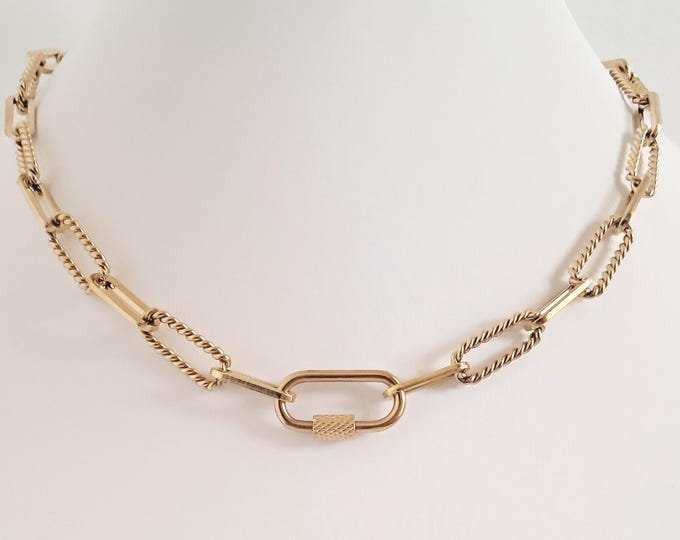 Twisted Rope Paperclip Link Chain Necklace - Carabiner Clasp ...