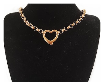 Open Love Heart Gold on Steel Pendant Necklace - Chain made to measure - Rolo Belcher Chain