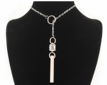 Crystal Vertical Bar Lariat chain necklace - Silver Hypoallergenic Steel - Unique handmade designed Jewellery