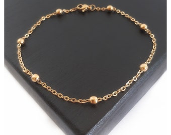 Custom Made Length Ball Bobble Bead Bracelet or Anklet - Gold over Stainless Steel