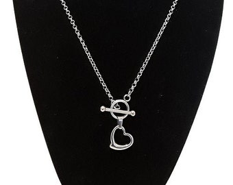 Heart with T Bar Toggle Necklace Chain Pendant - Made to custom Length - Hypoallergenic