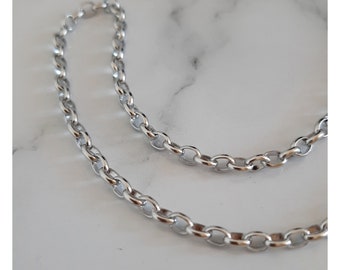 Made to measure Oval Rolo belcher long or short chain 3mm - Silver Stainless Steel Custom Length Necklace