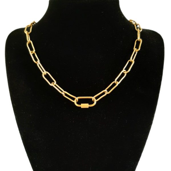 Paperclip Link Chain Necklace - Carabiner Clasp - Customised Length - Gold Plated over Stainless Steel