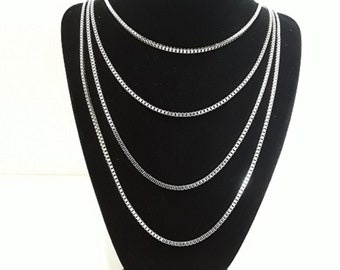 Made to measure custom length 3mm Mens Box Link Chain - Silver Stainless Steel
