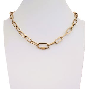 Paperclip Link Chain Necklace - Carabiner Clasp - Customised Length - Gold Plated over Stainless Steel