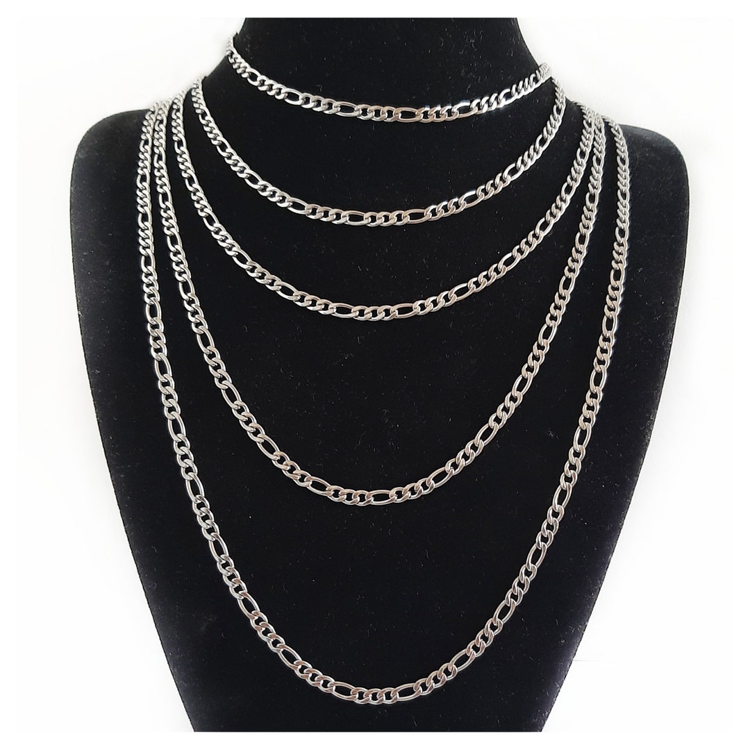 Made to Measure Long or Short Chains 3mm Figaro Chain Necklace Silver ...