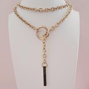 Wrap around Cable Chain Necklace with O Ring Spring Clasp Long Vertical Bar - Handmade to order - Unique Edgy Design in Gold over 304 Steel