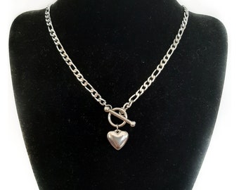 Love Heart OT T-Bar Toggle Chain necklace - Made to measure - Silver Hypoallergenic Stainless Steel