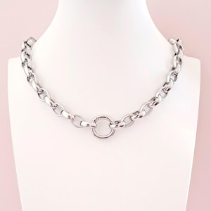 Heavy Big Chunky Oval Rolo Belcher Chain necklace with O Ring Clasp - Made to measure Long Wrap or Short Choker - Silver Stainless Steel