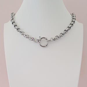 7mm Rolo Belcher Chain Euro Bolt Ring Necklace - Silver Hypoallergenic Polished Stainless Steel - Custom length made to measure