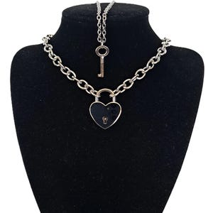 Key Locked Opening Love Heart Padlock Necklace - Made to measure - Silver Stainless Steel Chunky Cable Chain - Free extra chain for key