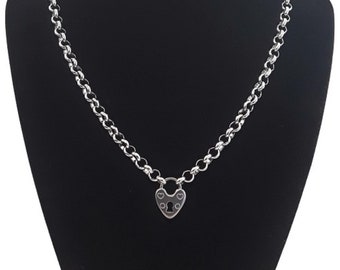 Custom Made Length Silver Steel Choker Love Heart Padlock Belcher Rolo Necklace