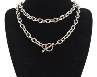 Cable Chain 7mm Thick Link OT T-Bar Toggle Necklace - Customised Length Long Wrap or short Choker- Silver Hypoallergenic Stainless Steel