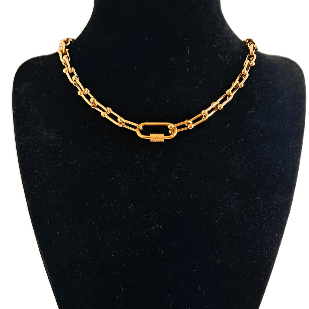 Carabiner Necklace Heavy U Link Hardware Chain Custom Length Gold ...