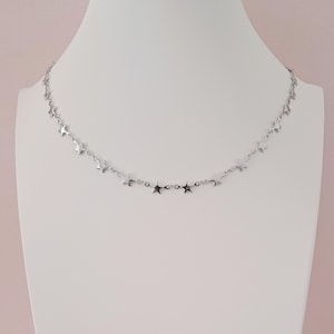 Star Chain necklace - Made to measure short length choker chain  - Silver Hypoallergenic Stainless Steel - Joining Stars Link