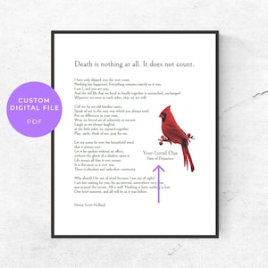 Tod ist gar nichts, druckbare Kunst, Tod eines geliebten Menschen, Beileidsgeschenk, Trauergedicht, Gedenkgeschenk, Todesgedicht, Kardinal Gedenkgeschenk