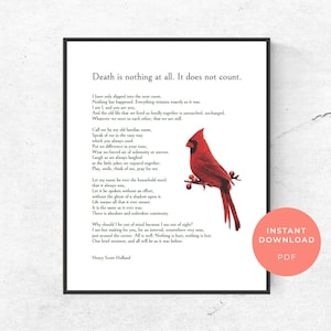 La muerte no es nada en absoluto, arte imprimible, muerte de un ser querido, regalo de condolencia, poema funerario, regalo conmemorativo, poema sobre la muerte, regalo conmemorativo cardenalicio