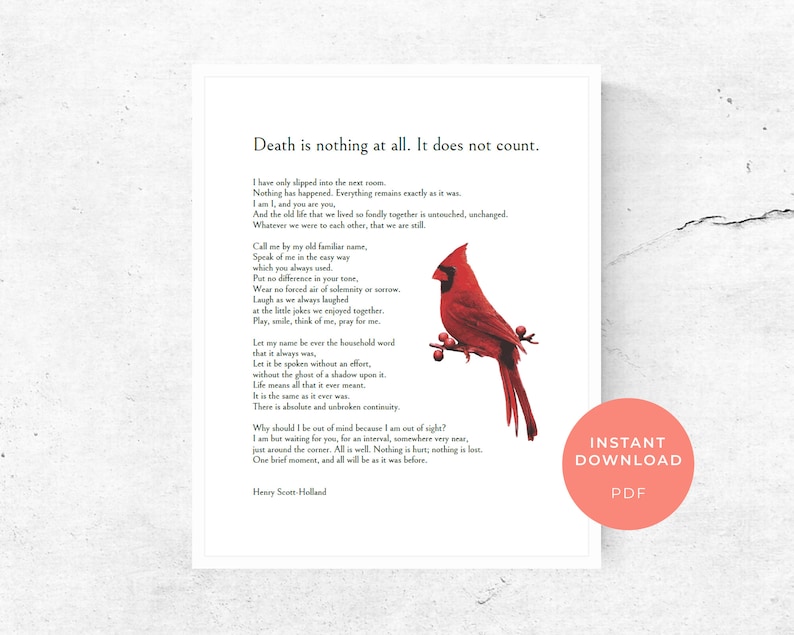 Death is Nothing at All, Printable Art, Death of Loved One, Sympathy ...