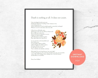 Death is Nothing at All, printable wall art, death of loved one, sympathy gift, funeral poem, grief poem, memorial gift, death poem, loss