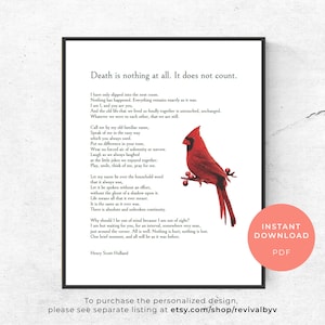 La muerte no es nada en absoluto, arte imprimible, muerte de un ser querido, regalo de simpatía, poema funerario, regalo conmemorativo, poema de la muerte, regalo conmemorativo cardenal