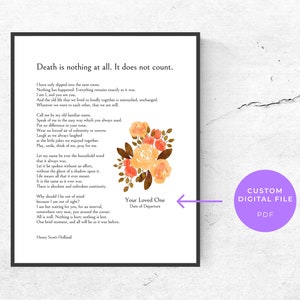 La muerte no es nada en absoluto, regalo de simpatía personalizado por la muerte pérdida de un ser querido poema funerario poema de duelo regalo conmemorativo poema de la muerte cita de la muerte