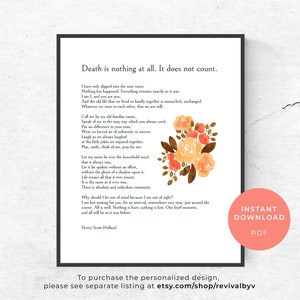 Death is Nothing at All, printable wall art, death of loved one, sympathy gift, funeral poem, grief poem, memorial gift, death poem, loss