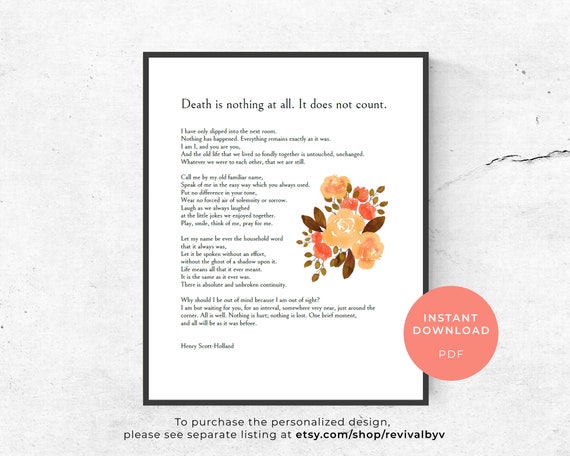 Death is Nothing at All Printable Wall Art Death of Loved - Etsy
