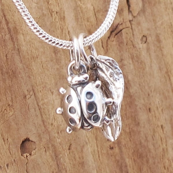 Collier pendentif feuille coccinelle en argent sterling coccinelle cadeau insecte porte-bonheur fête des mères Pâques printemps été