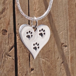 Dog Three Paw Print Heart Pendant Necklace Sterling Silver Pet Animal Lover Pet Loss Gift Boxed