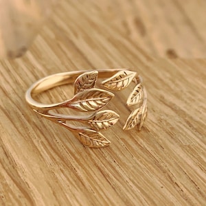 Leaf Cluster Ring Adjustable Textured Bronze Gold Gardner Nature Gift Boxed Valentine Anniversary Gift For Girlfriend Floral