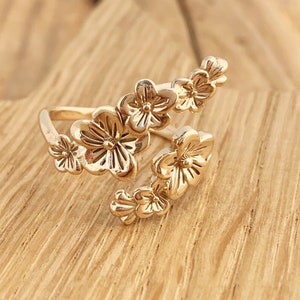 Cherry Blossom Ring Adjustable Bronze Gold Spring Flowers Romantic Nature Gardening Gift Boxed Wedding Mothers Day Valentine