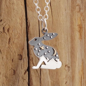 Hare Mountain Moon Pendant Necklace Sterling Silver Rabbit Bronze Celestial Charm Bunny  Mountain Range Gift Boxed Halloween Gothic Spooky