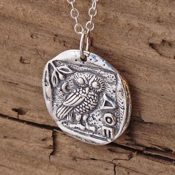 Ancient Coin Athena Owl Pendant Necklace Sterling Silver Goddess Necklace Gift Box Unisex Ancient Greek Mythology Wisdom Christmas Gift