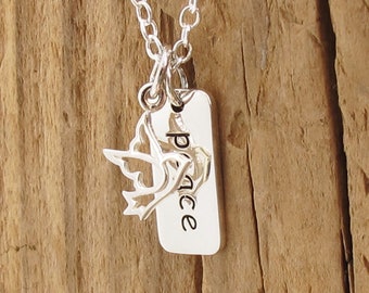 Tiny Dove Peace Pendant Necklace Sterling Silver 925 Sentiment Guardian Angel Remembrance Gift Box Religious Spiritual