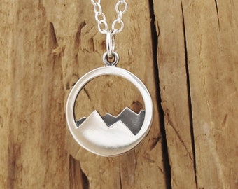 Mountain Range Pendant Necklace Sterling Silver Adventure Travel Camp Ski Hiking Rambler Gift Unisex Son Daughter Xmas Friend Gift Boxed