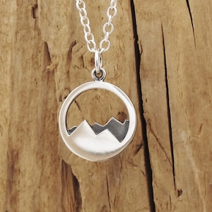 Mountain Range Pendant Necklace Sterling Silver Adventure Travel Camp Ski Hiking Rambler Gift Unisex Son Daughter Xmas Friend Gift Boxed