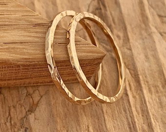 Two Hammered Gold Rings Minimalist Textured Stacking Gift Box For Girlfriend