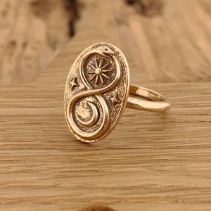 Gold Infinity Ouroboros Snake Ring Bronze Star and Moon Gothic Friendship Love Serpent Eating Tail Talisman Never Ending Cycle Gift Boxed
