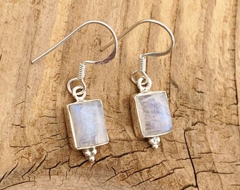 Orecchini pendenti rettangolari in argento sterling con pietra di luna, confezione regalo per la festa della mamma, riflessi blu