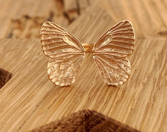 Dimensional Butterfly Wings Ring Adjustable Textured Bronze Gold Bridal Wedding Graduation Nature Boxed Gift For Girlfriend