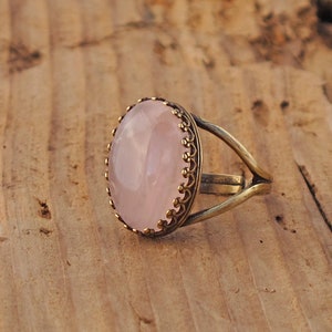 Rose Quartz Gemstone Rock Ring Antique Brass Gold Gift Boxed Mothers Day Gemstone Gift Boxed Natural