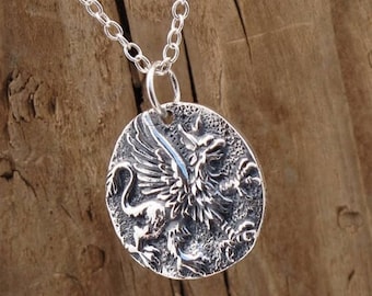 Ancient Coin Griffin Pendant Necklace Sterling Silver Lion Eagle Bird Beast Dragon Wales Gift Boxed Mythology Gift For Boyfriend Girlfriend
