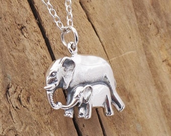 Mum And Baby Elephant Pendant Necklace Sterling Silver Lucky Gift Box Baby Shower Animal Family Mom Mummy Daughter Bridal