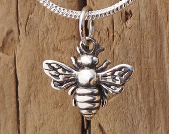 Tiny Bee Pendant Necklace Sterling Silver Flower Worker Bee Insect Gift Boxed Manchester Bee Krishna's Hindu Sun God Ra
