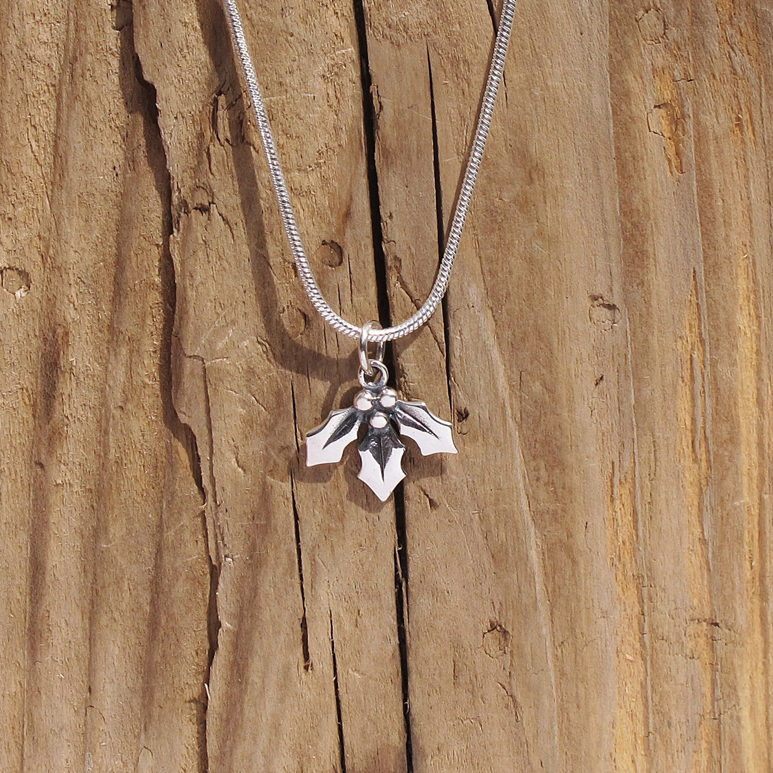 Holly Mistletoe Pendant Necklace Christmas Berry Mistletoe Sterling…