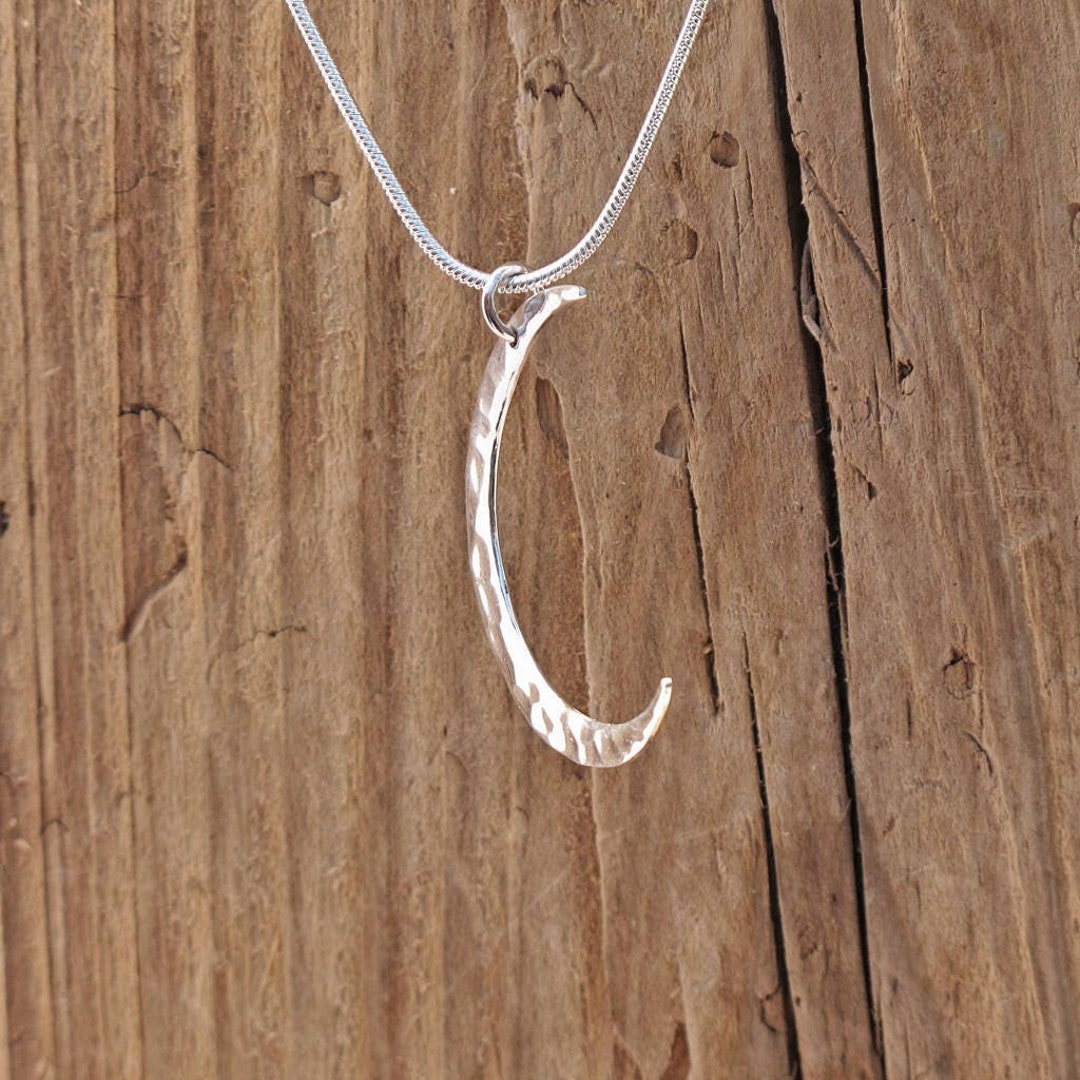 Crescent Moon Pendant Necklace Hammered Sterling Silver Gift Box Pagan ...